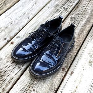 Miista Navy Blue Herringbone Patent Oxfords in size 36